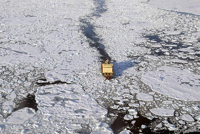 ArcticQ_20080902_165756_879_20.jpg - The ship snakes through pack ice but is about to emerge into clearer water in Baffin Bay between Greenland and Ellesmere Island.