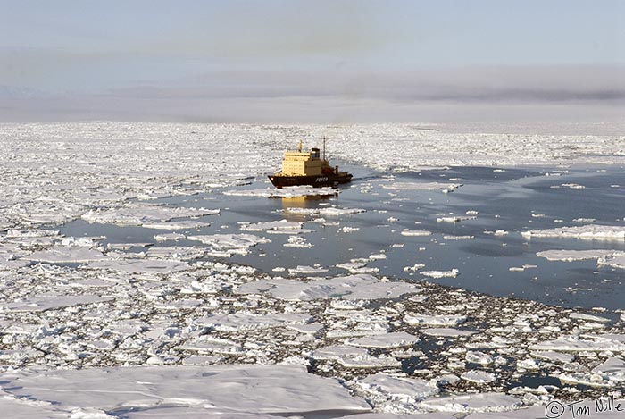 ArcticQ_20080902_170004_914_20.jpg - The ship noses out into open water but it's pretty clear that more ice will have to be broken to get completely free.  Baffin Bay between Greenland and Ellesmere Island.