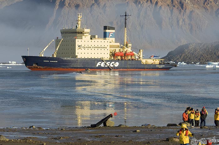 ArcticQ_20080903_084226_932_2X.jpg - For a large ship, we've gotten in pretty close to the beach.  Alexander Bay, Bache Peninsula Ellesmere Island, Nunavut, Canada.