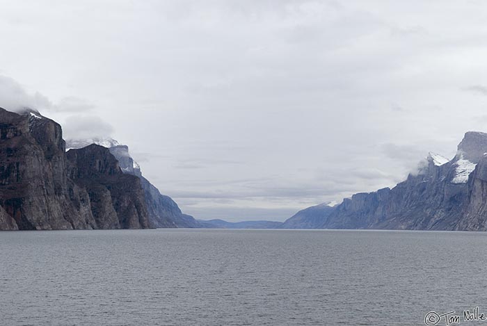 ArcticQ_20080906_094724_247_20.jpg - Looking down one arm of the fjord we can see where the ship will make another venture deeper, after flight operations.  Sam Ford Fjord Baffin Island, Nunavut, Canada.