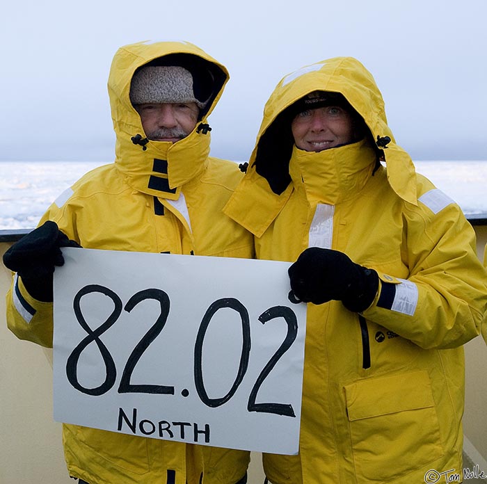 ArcticQ_20080901_212150_637_20.jpg - Tom and Linda at their new northernmost point; the previous record was just over 81 North in Spitzbergen.  Kennedy Channel between Ellesmere Island and northwest Greenland.
